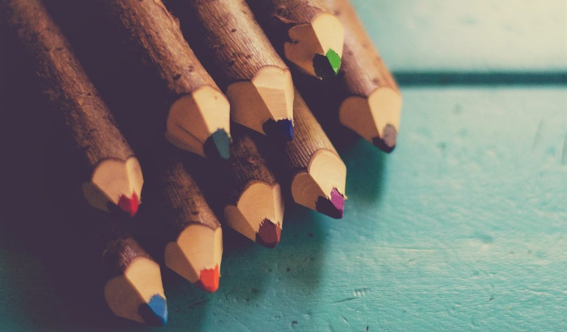 rustic, wooden, colored pencils