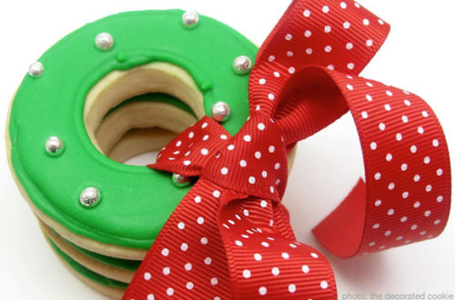 Christmas cookie wreath with red ribbon