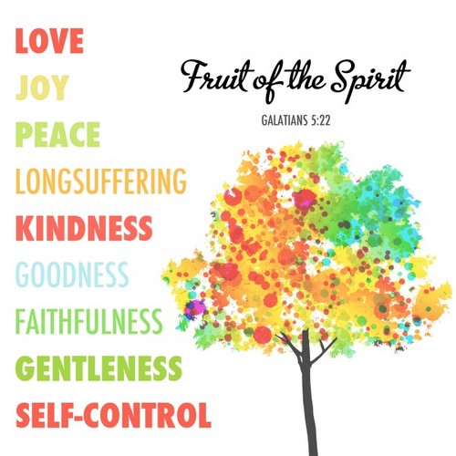 Illustration of tree listing fruits of the Spirit