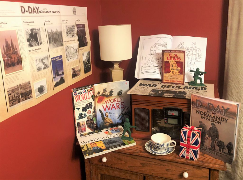 Our display corner included a WWII newspaper, a D-Day timeline, various books, and more.