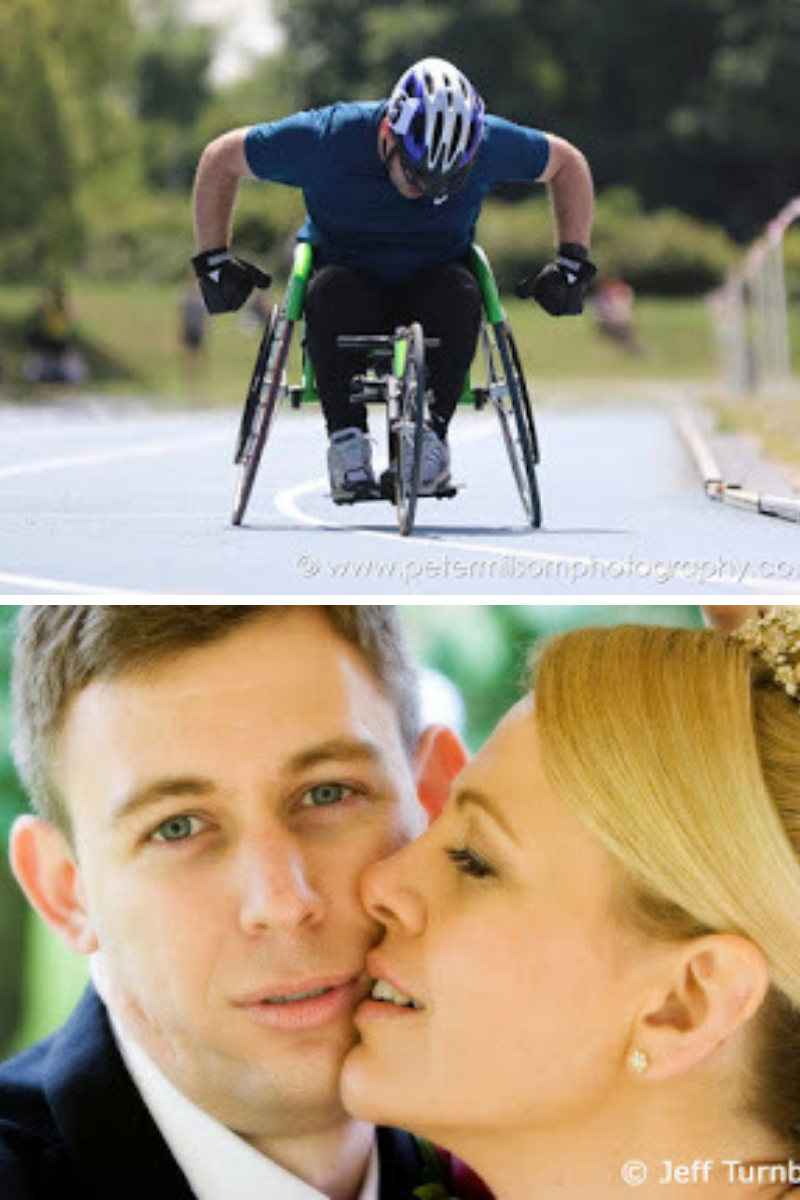 (Top photo) Martin perseveres in race. (Bottom photo) Martin & Joanna on their wedding day.