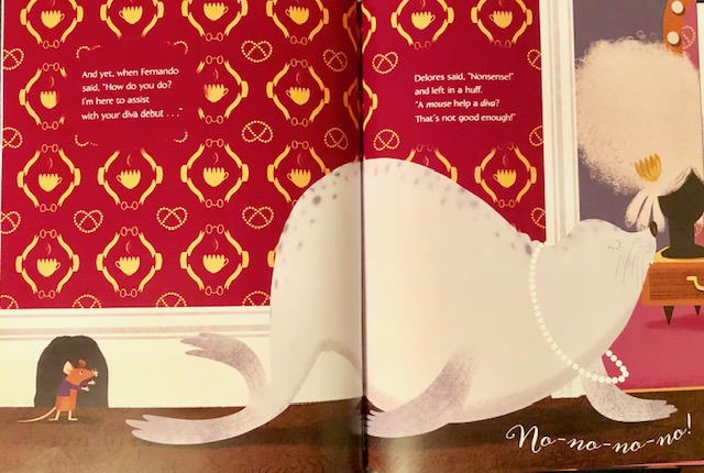 Two-page spread inside of DIVA DELORES AND THE OPERA HOUSE MOUSE by Laura Sassi.