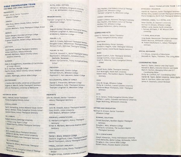 Page showing names of the Bible translation team.