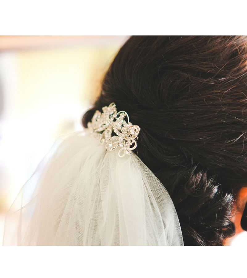 Wedding Security Checklist - Bride's armor (shows jeweled hair clip and veil).