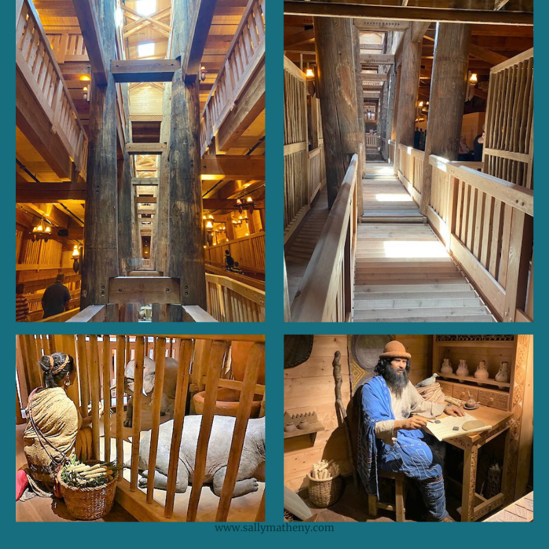 Shows the massive timbers used inside the Ark, an exhibit of what the animals and people on the ark may have looked like back in Noah's day. Photos by Sally Matheny, 2021.