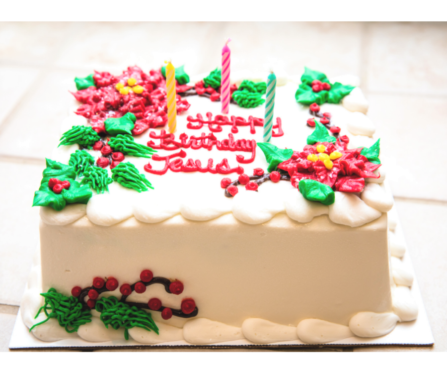 Birthday cake with iced words: Happy Birthday Jesus.