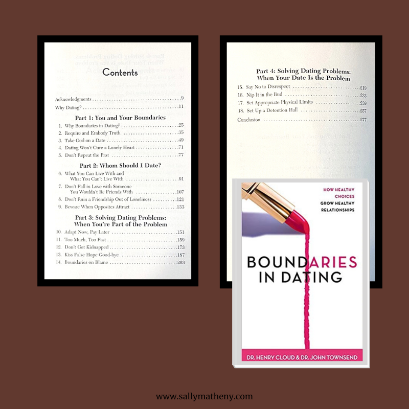 Shows book cover and contents of BOUNDARIES IN DATING.