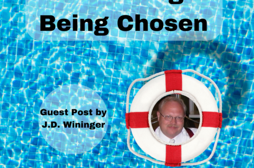 Shows a swimming pool with a life preserver in it. The guest blogger, J.D. Winninger's photos is in the center of the life preserver. Title: The Blessing of Being Chosen