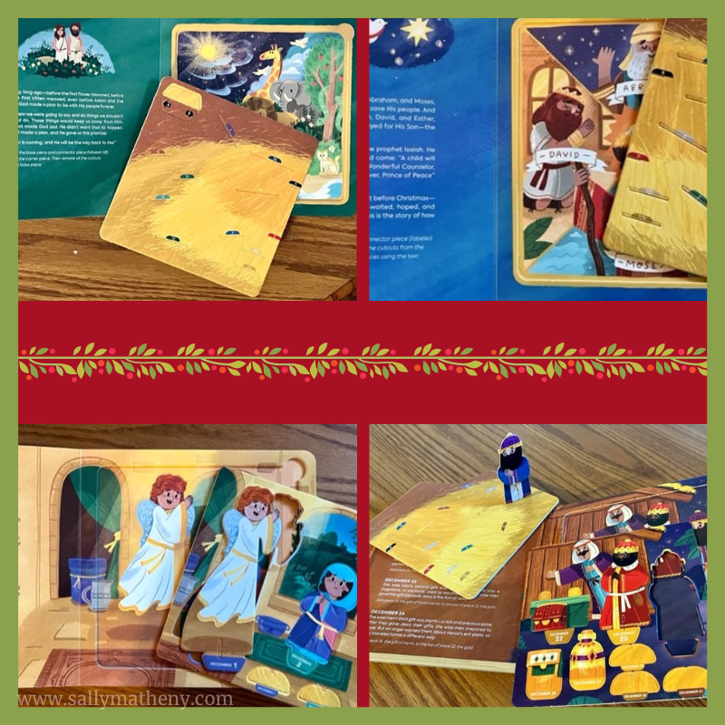 Shows portions of the inside pages for MY ADVENT NATIVITY PRESS-OUT-AND-PLAY BOOK.