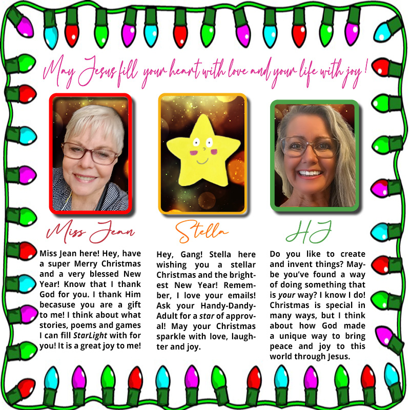A page from StarLight magazine with Christmas messages from the editor, the graphic designer, and the mascot.