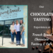 Shows Sally Matheny and her daughters standing in front of the French Broad River Chocolate Factory.