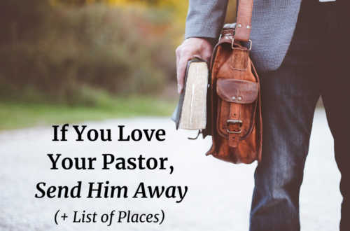 Shows a pastor standing beside a road holding a Bible with a laptop bag on his shoulder.