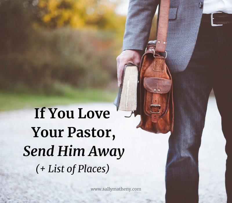 Shows a pastor standing beside a road holding a Bible with a laptop bag on his shoulder.