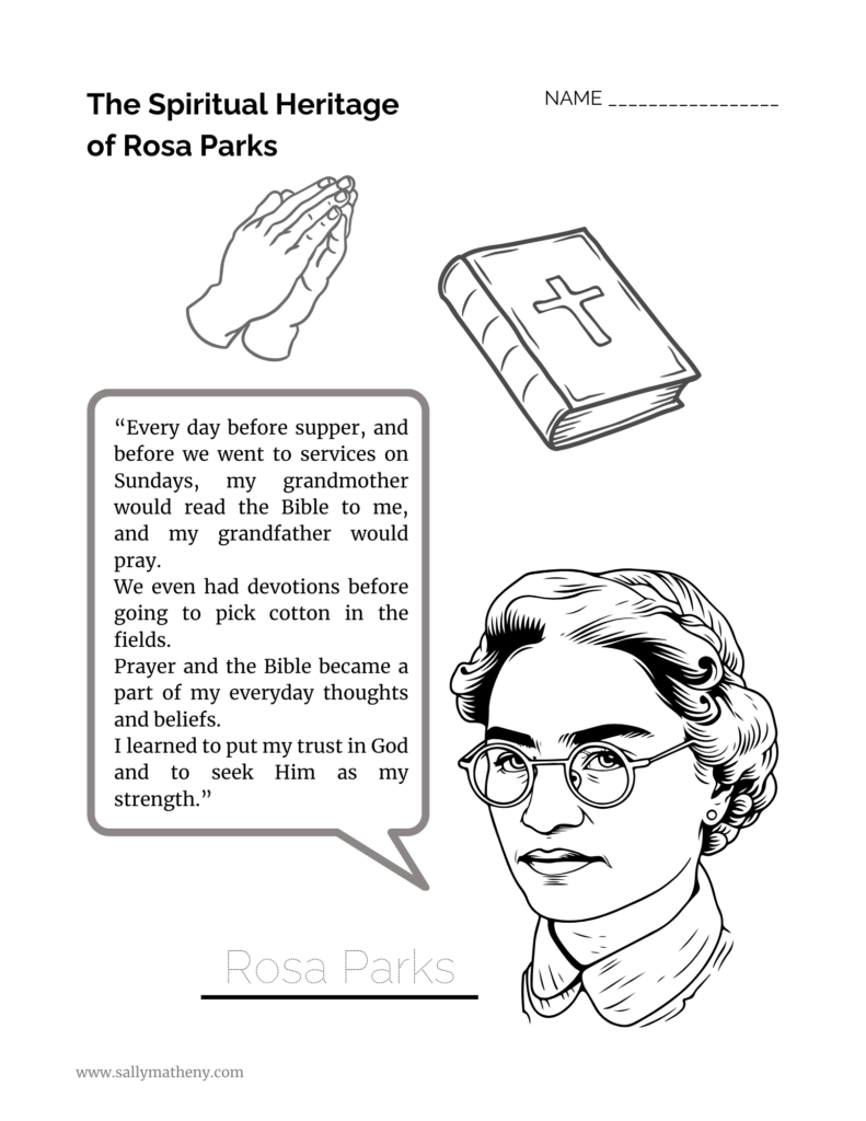 Rosa Parks activity sheet designed by Sally Matheny.