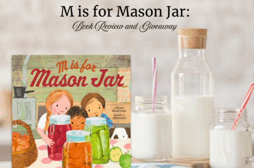 Mason jars will milk and straws. Book cover of M is for Mason Jar.
