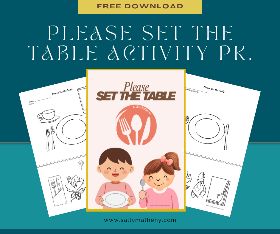 Display of free printable activity pages, "Please Set the Table" found in the Library of Printables.