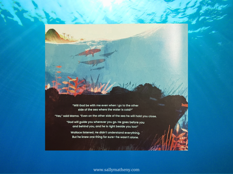 Inside page from A BIG CHANGE HAPPENED depicting whales swimming in the ocean.