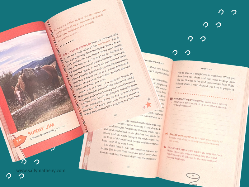 Shows inside pages of the Hoofprints of Hope Devotional.